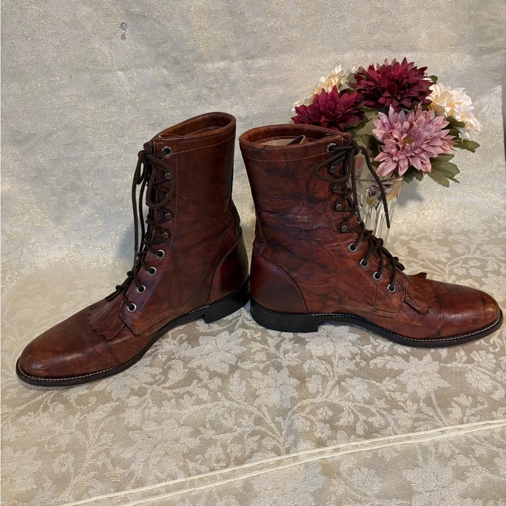 Justin Boots Dark Brown Leather Lace-Up Boots